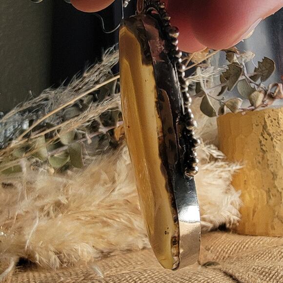 Radiant Golden Banded Agate Pendant, Sterling Silver Vintage-Inspired Necklace - Picture 2 of 10